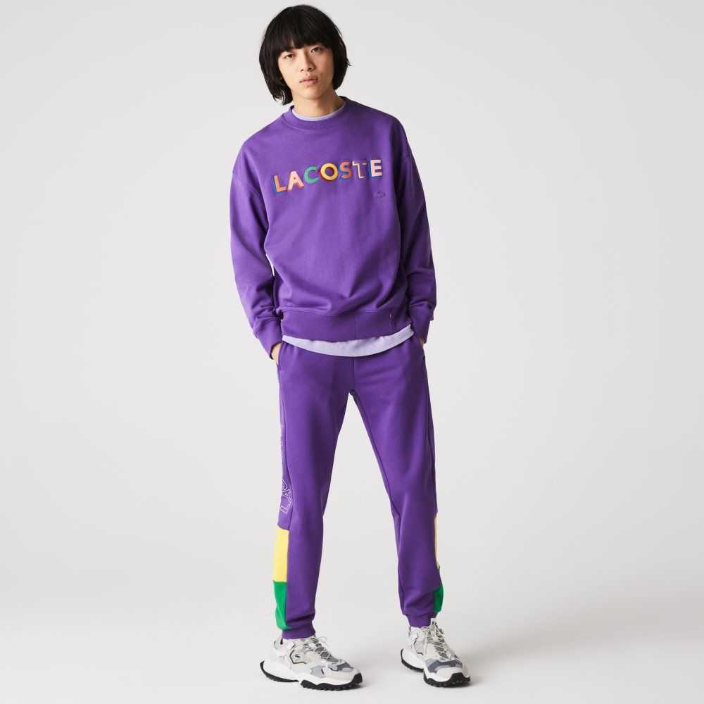 Lacoste Branded Colorblock Fleece Jogging Pants Purple / Yellow / Green | EJBK-40615