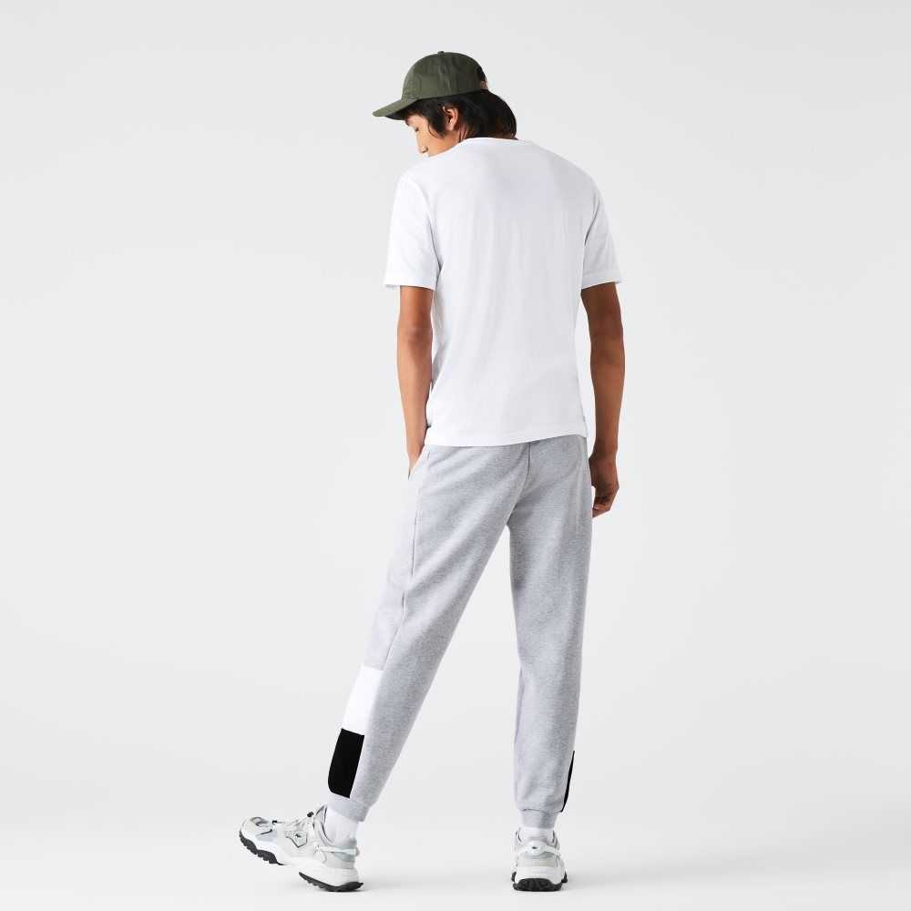 Lacoste Branded Colorblock Fleece Jogging Pants Grey Chine / White / Black | META-15830