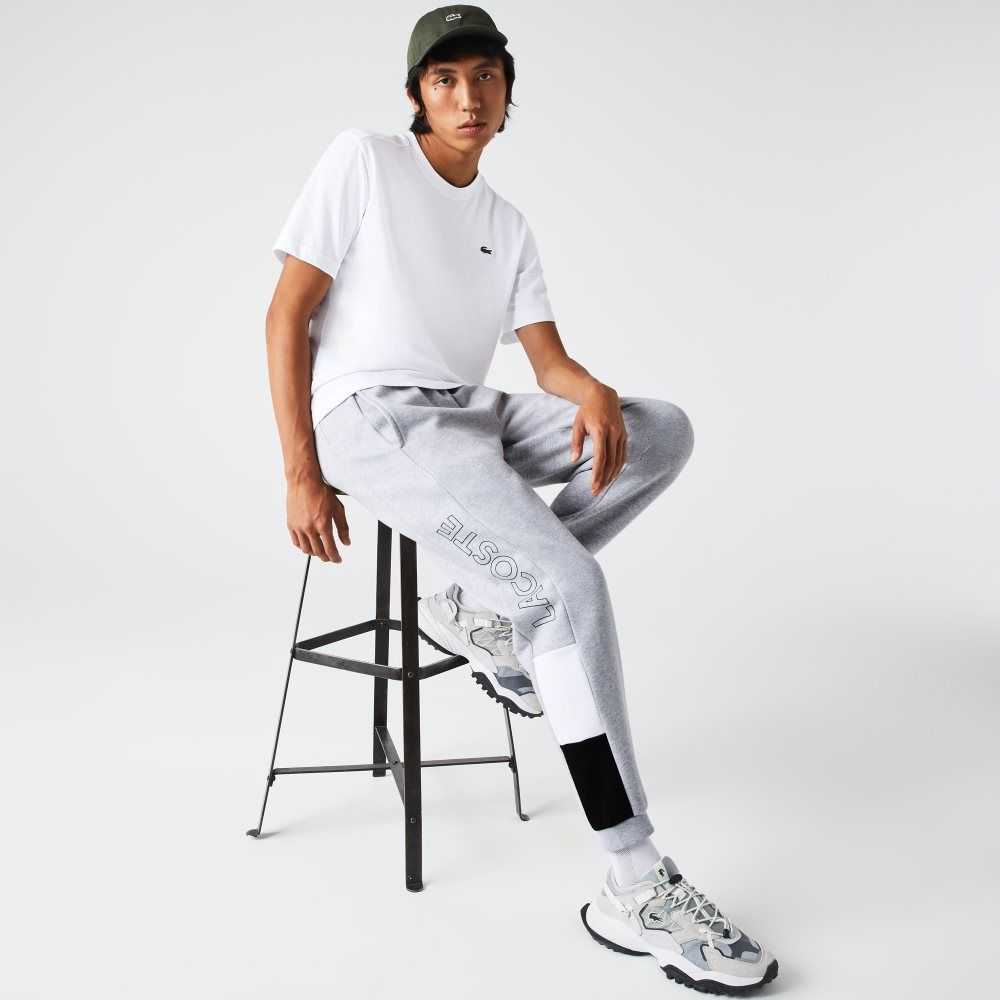 Lacoste Branded Colorblock Fleece Jogging Pants Grey Chine / White / Black | META-15830