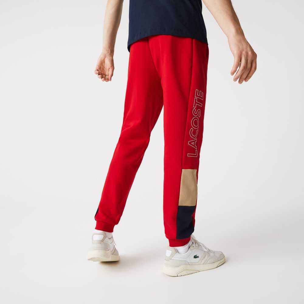 Lacoste Branded Colorblock Fleece Jogging Pants Red / Beige / Navy Blue | ZQHO-27430