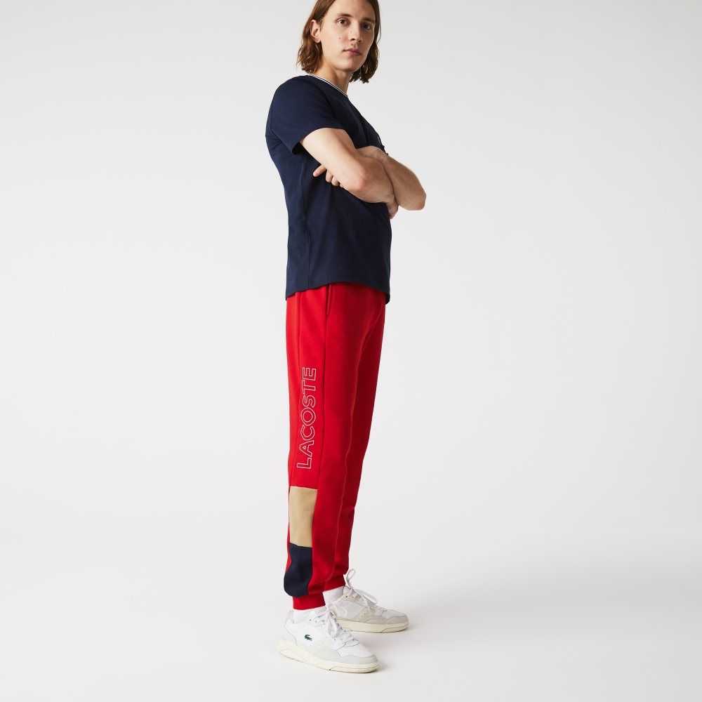 Lacoste Branded Colorblock Fleece Jogging Pants Red / Beige / Navy Blue | ZQHO-27430