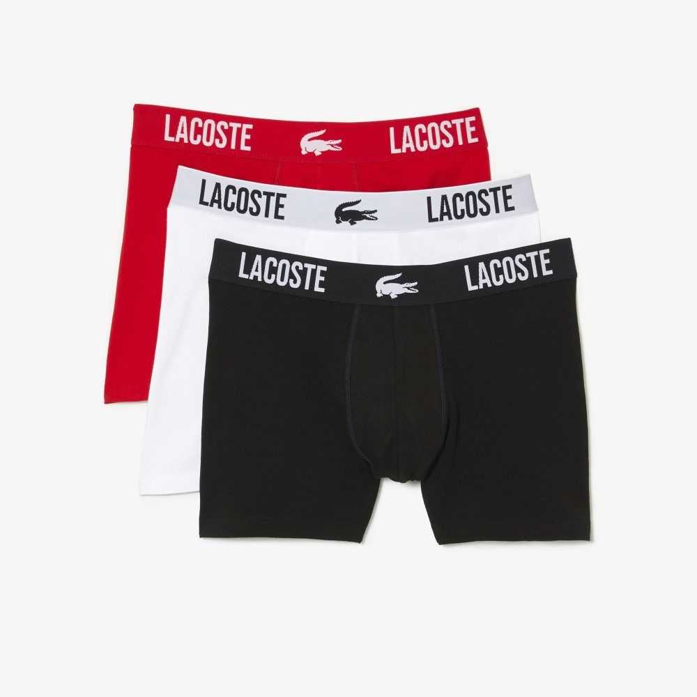 Lacoste Branded Contrast Crocodile Boxer Brief 3-Pack Black / Red / White | XZQW-52867