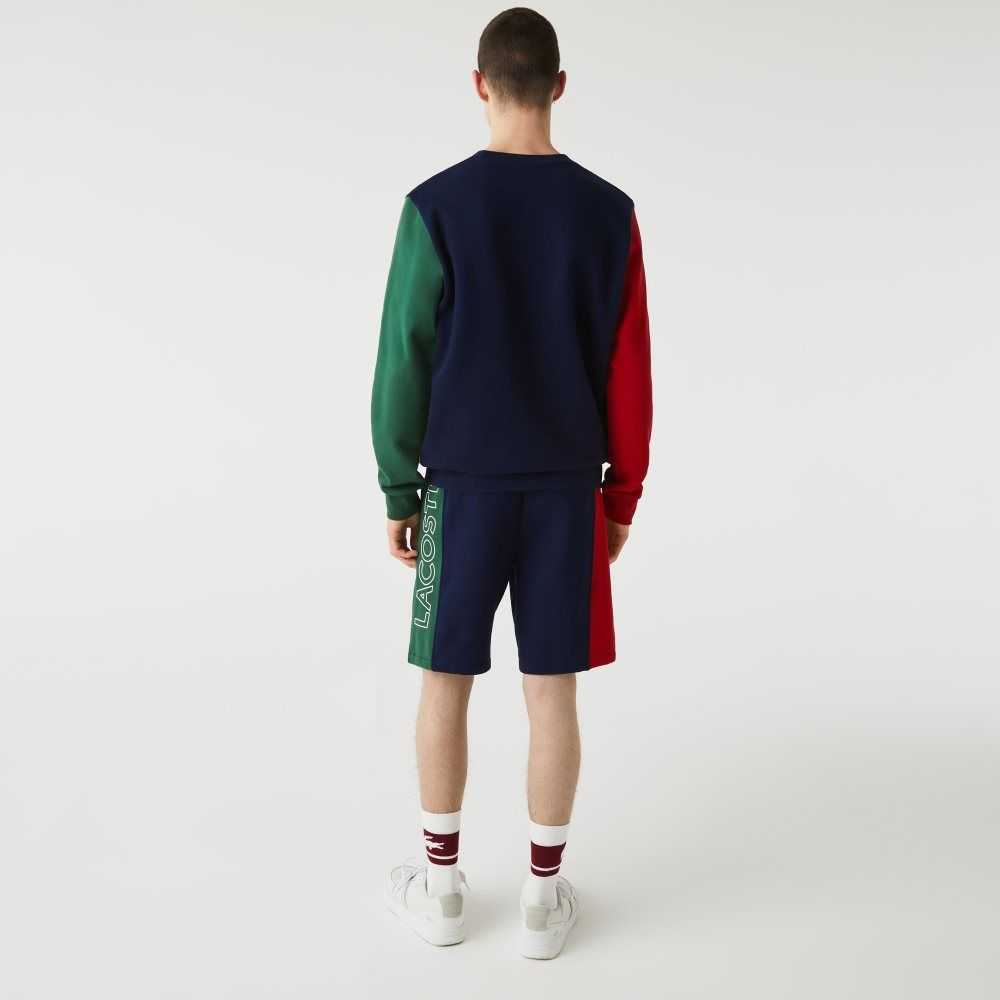 Lacoste Branded Cotton Fleece Blend Shorts Navy Blue / Red / Green | LGPD-71205