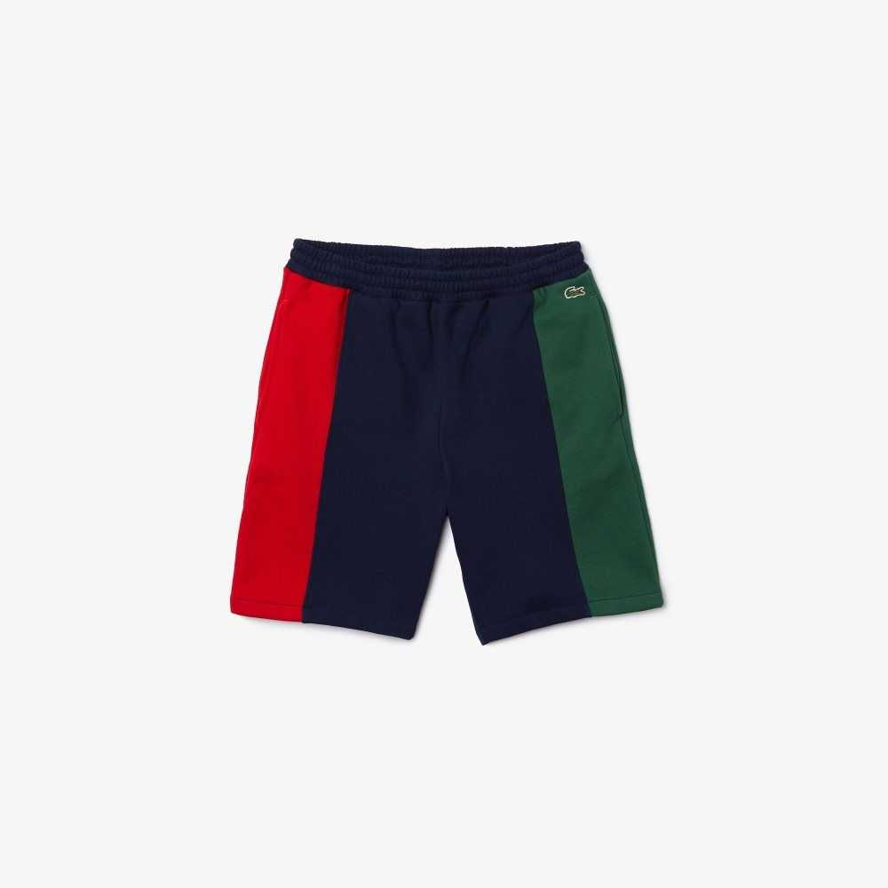 Lacoste Branded Cotton Fleece Blend Shorts Navy Blue / Red / Green | LGPD-71205