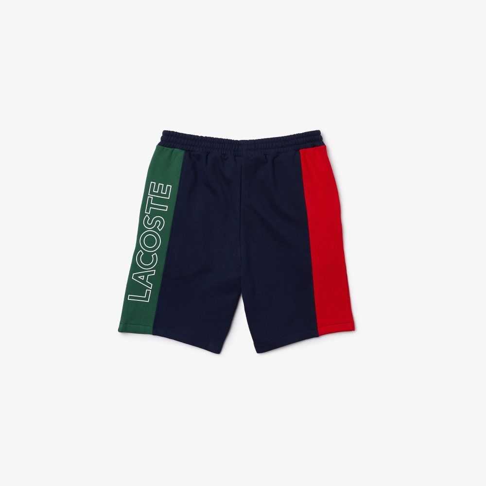 Lacoste Branded Cotton Fleece Blend Shorts Navy Blue / Red / Green | LGPD-71205