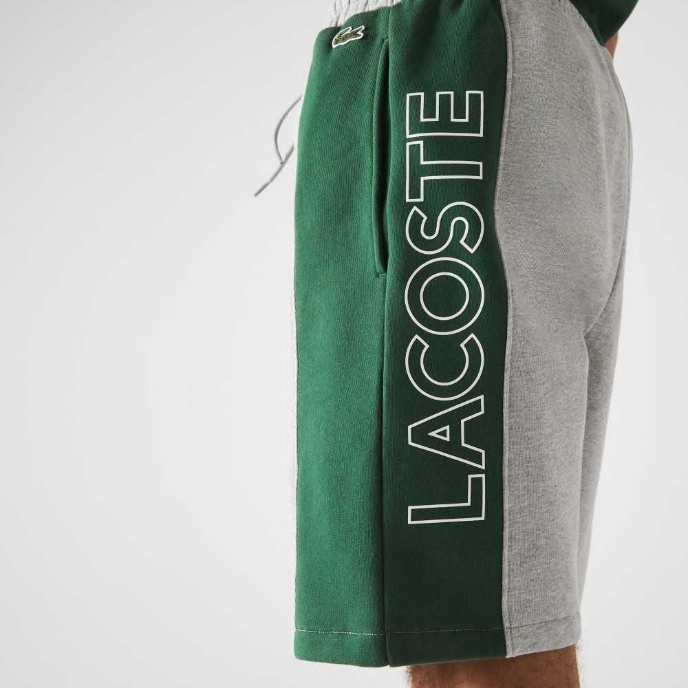 Lacoste Branded Cotton Fleece Blend Shorts Grey Chine / Blue / Green | NIMD-13406