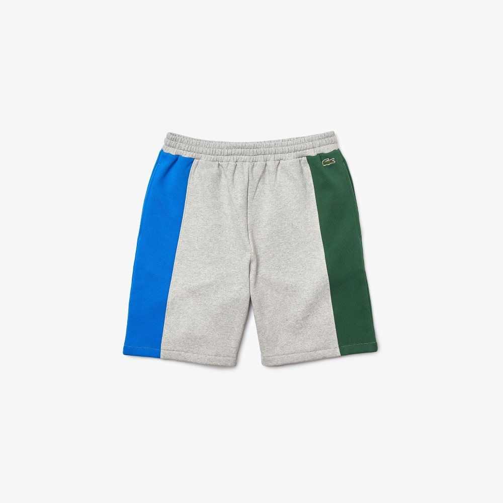 Lacoste Branded Cotton Fleece Blend Shorts Grey Chine / Blue / Green | NIMD-13406