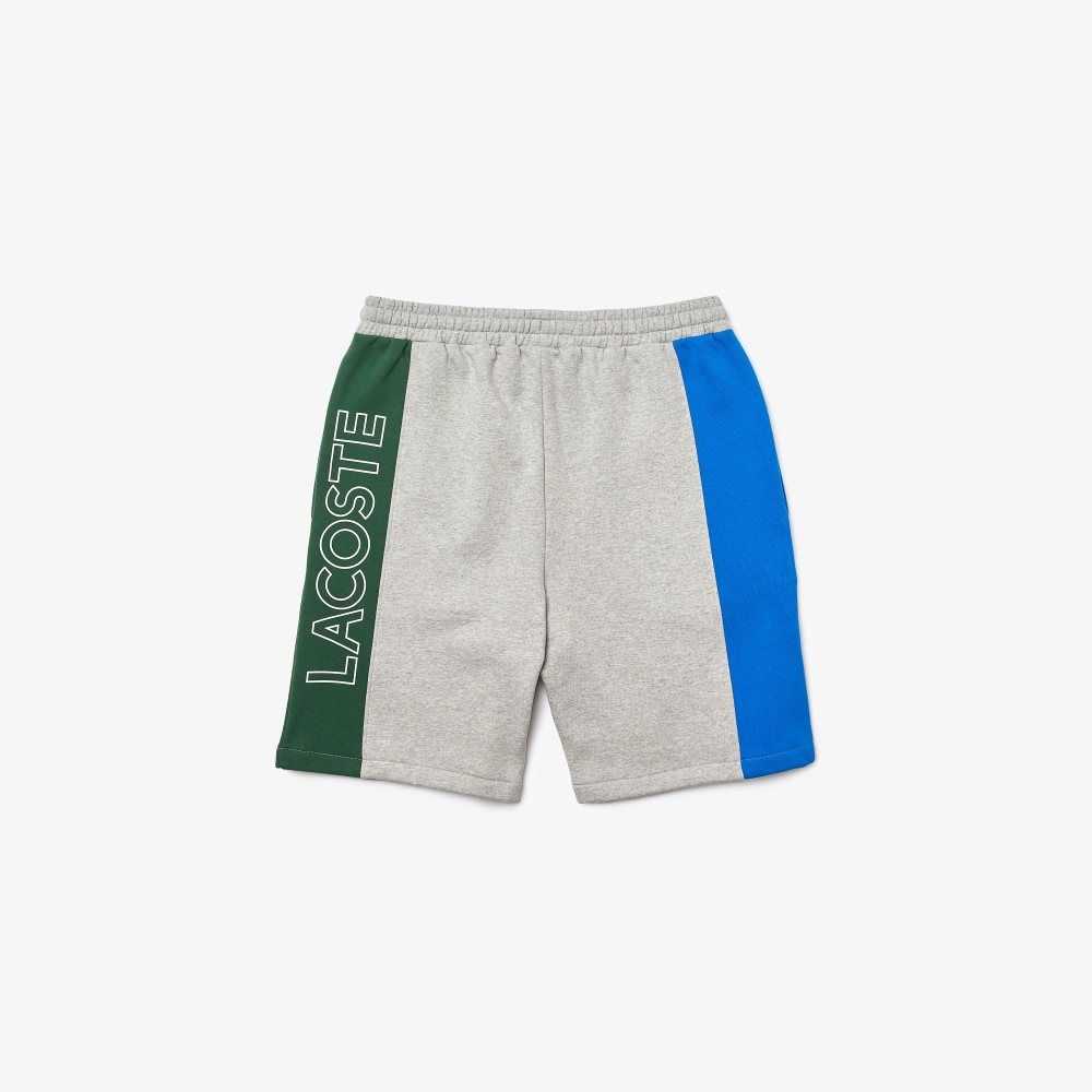 Lacoste Branded Cotton Fleece Blend Shorts Grey Chine / Blue / Green | NIMD-13406