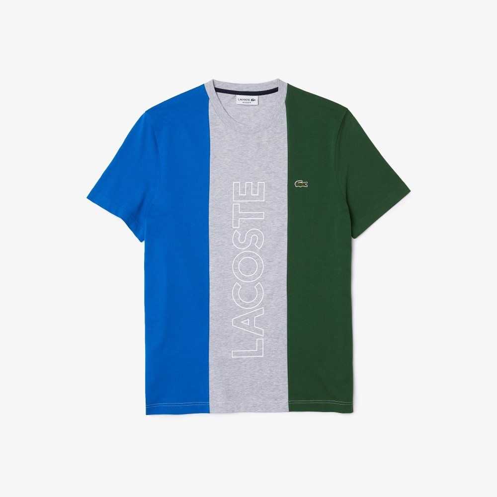 Lacoste Branded Crew Neck Cotton T-Shirt Grey Chine / Blue / Green | ETWZ-57934