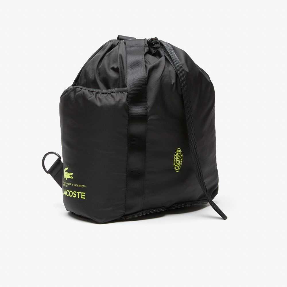 Lacoste Branded Foldable Backpack Noir Lime | THBR-36197