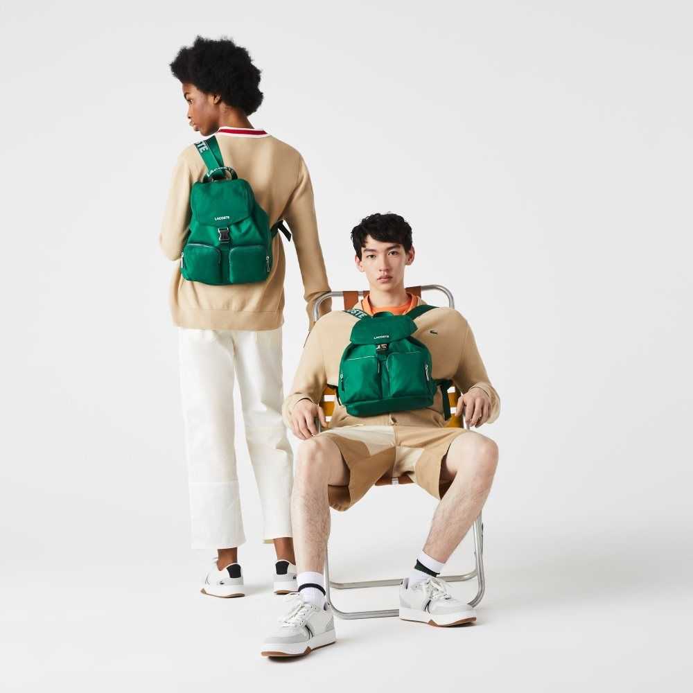 Lacoste Branded Nylon Flap Backpack Estival Blanc | PQIO-67912