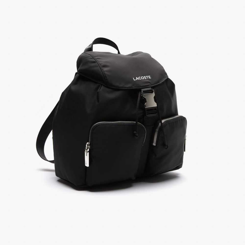 Lacoste Branded Nylon Flap Backpack Noir Blanc | HYEL-71248