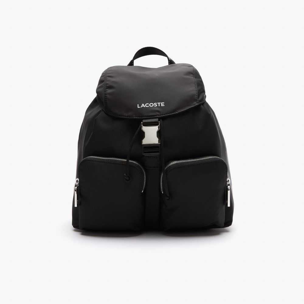 Lacoste Branded Nylon Flap Backpack Noir Blanc | HYEL-71248