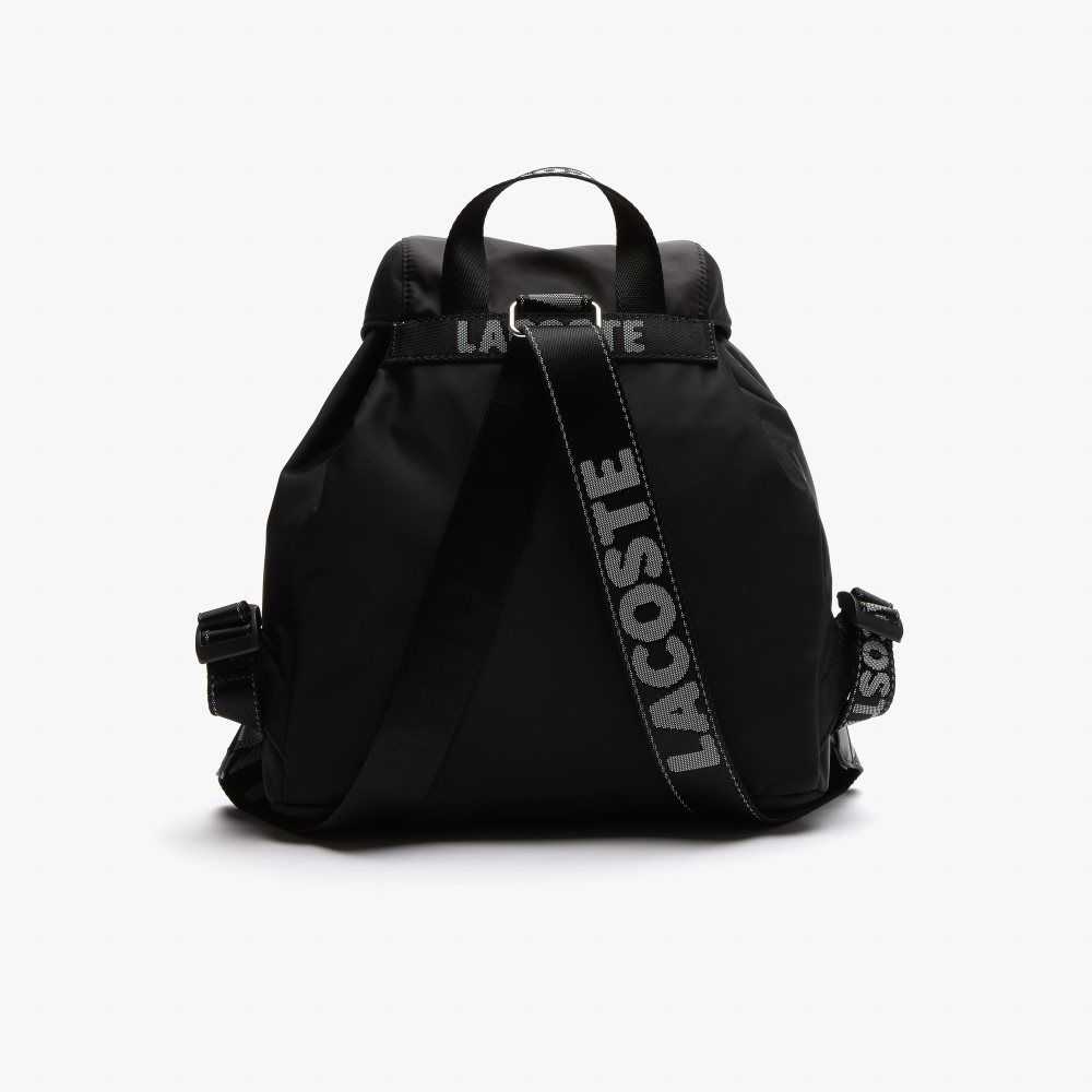 Lacoste Branded Nylon Flap Backpack Noir Blanc | ZYSG-07236