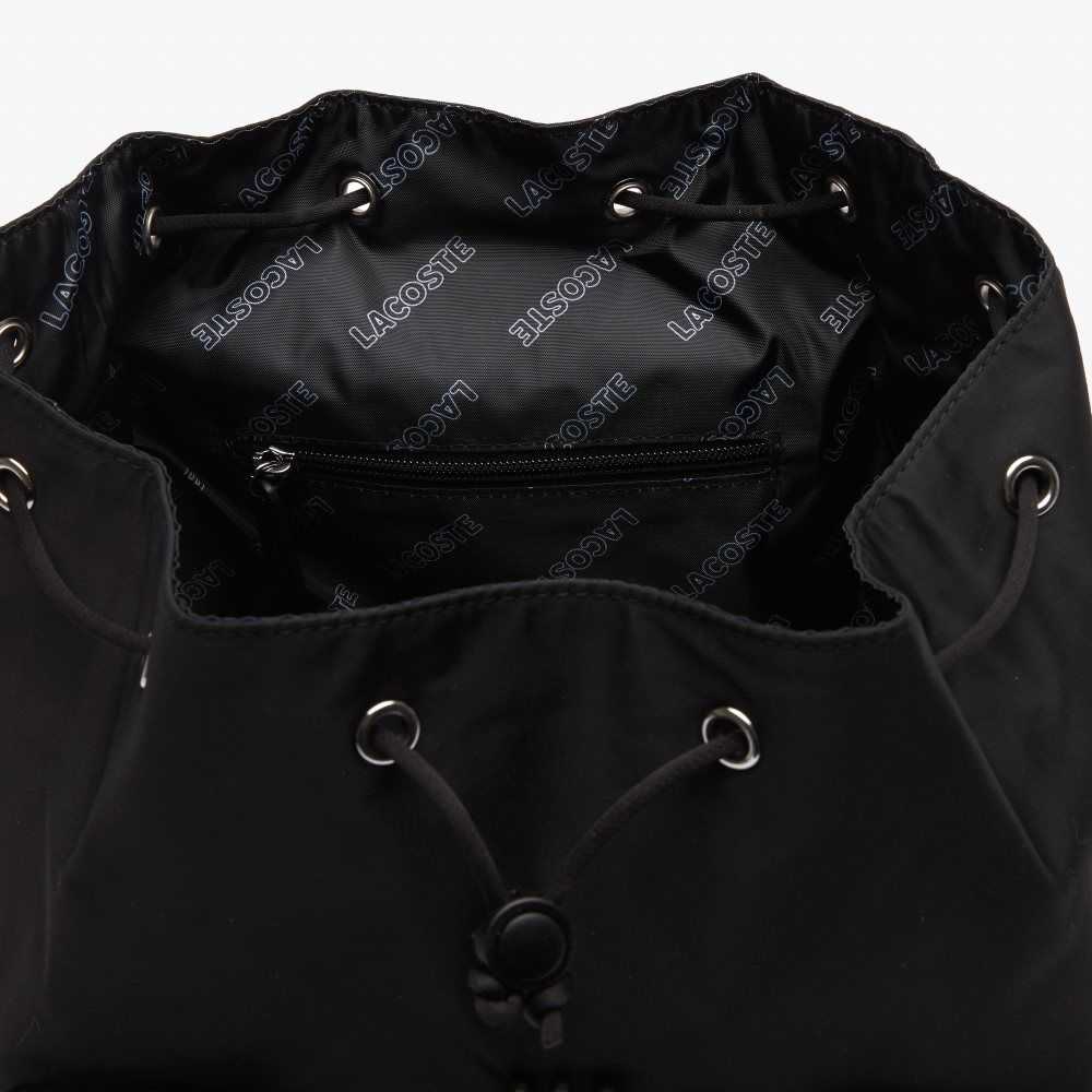 Lacoste Branded Nylon Flap Backpack Noir Blanc | ZYSG-07236