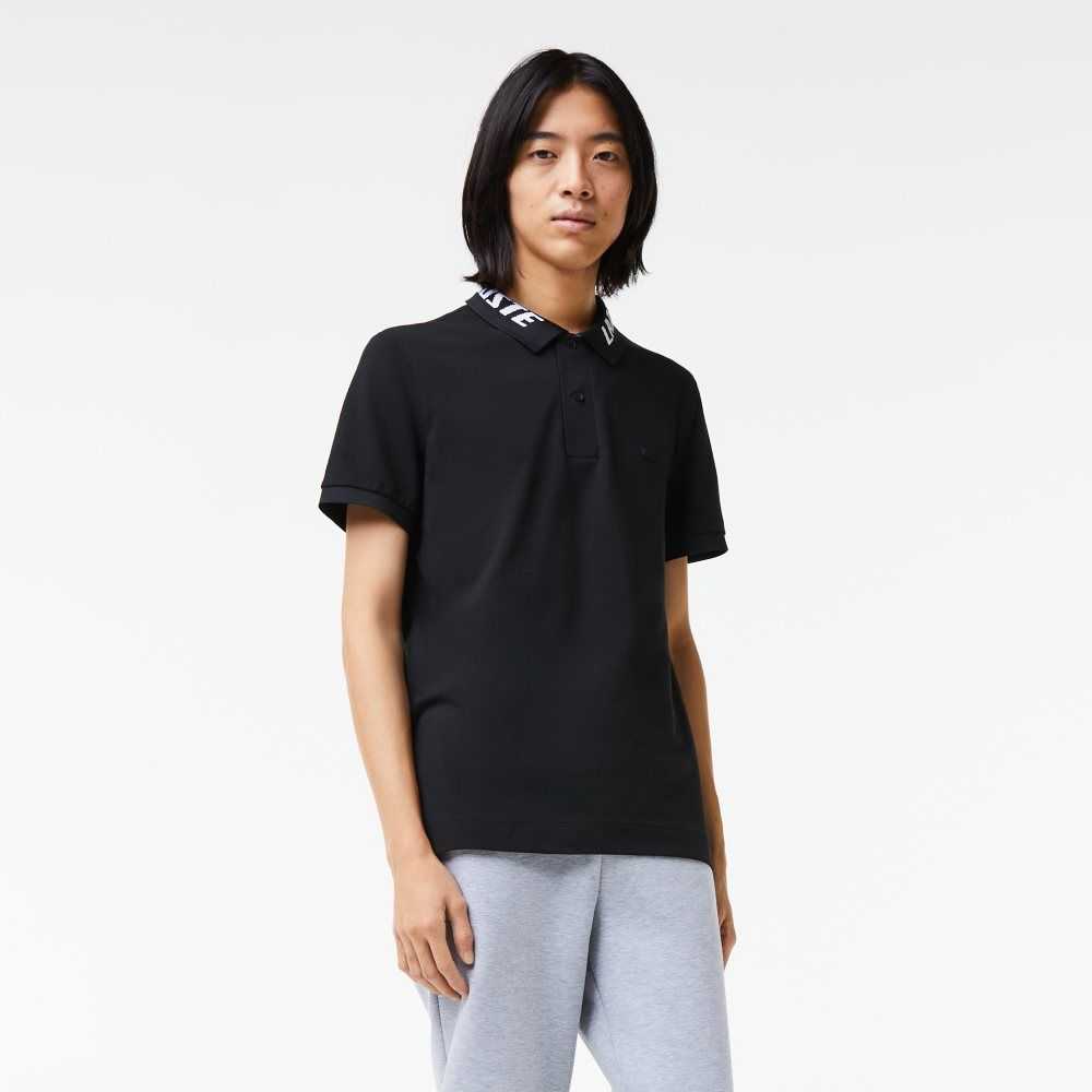 Lacoste Branded Slim Fit Stretch Pique Polo Black | MENX-80765