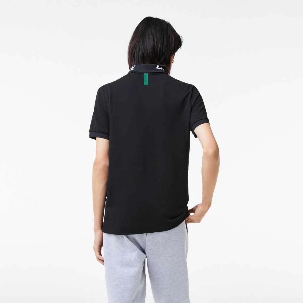 Lacoste Branded Slim Fit Stretch Pique Polo Black | MENX-80765