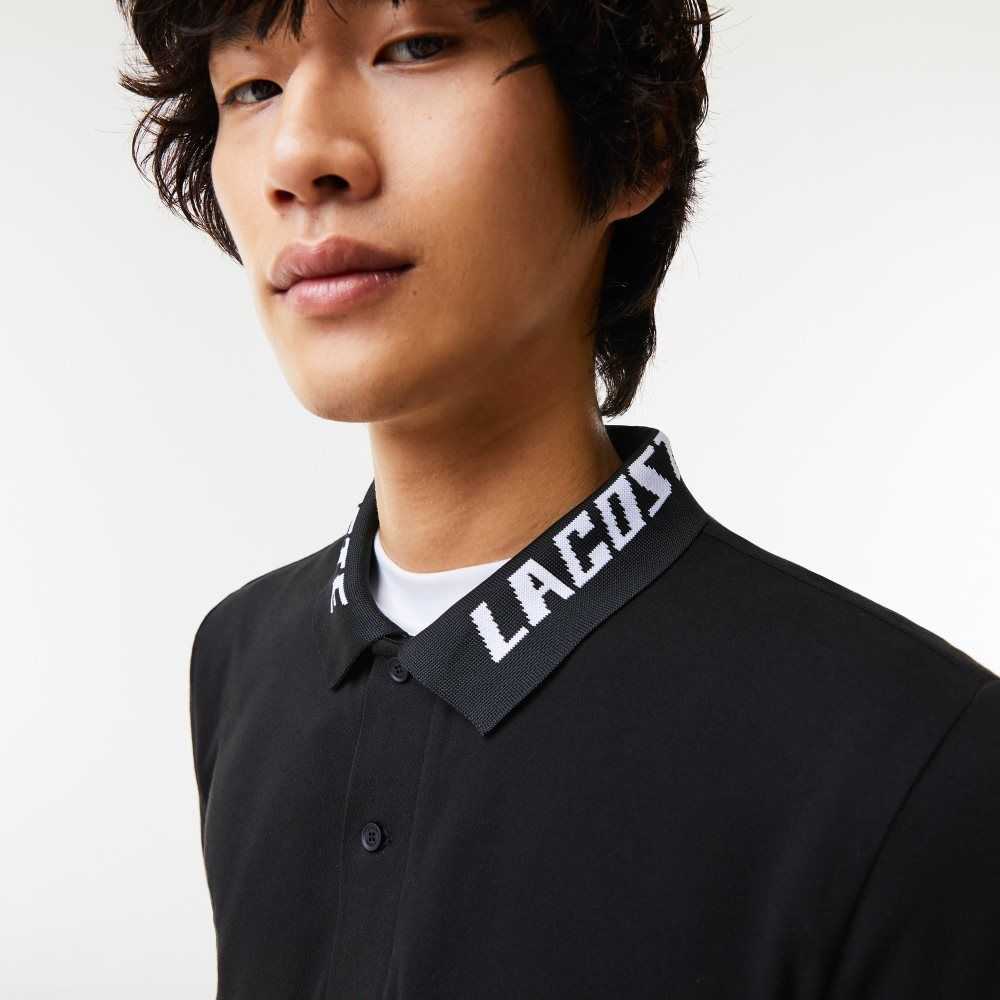 Lacoste Branded Slim Fit Stretch Pique Polo Black | MENX-80765