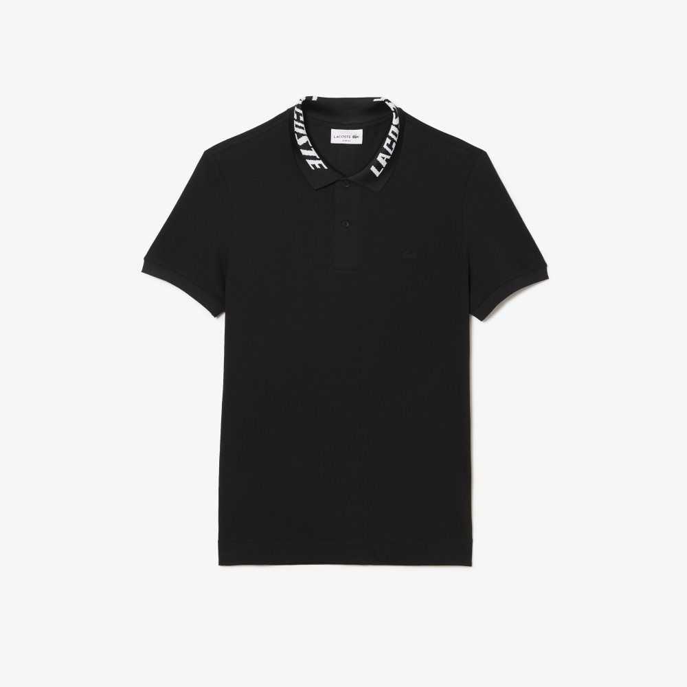 Lacoste Branded Slim Fit Stretch Pique Polo Black | MENX-80765