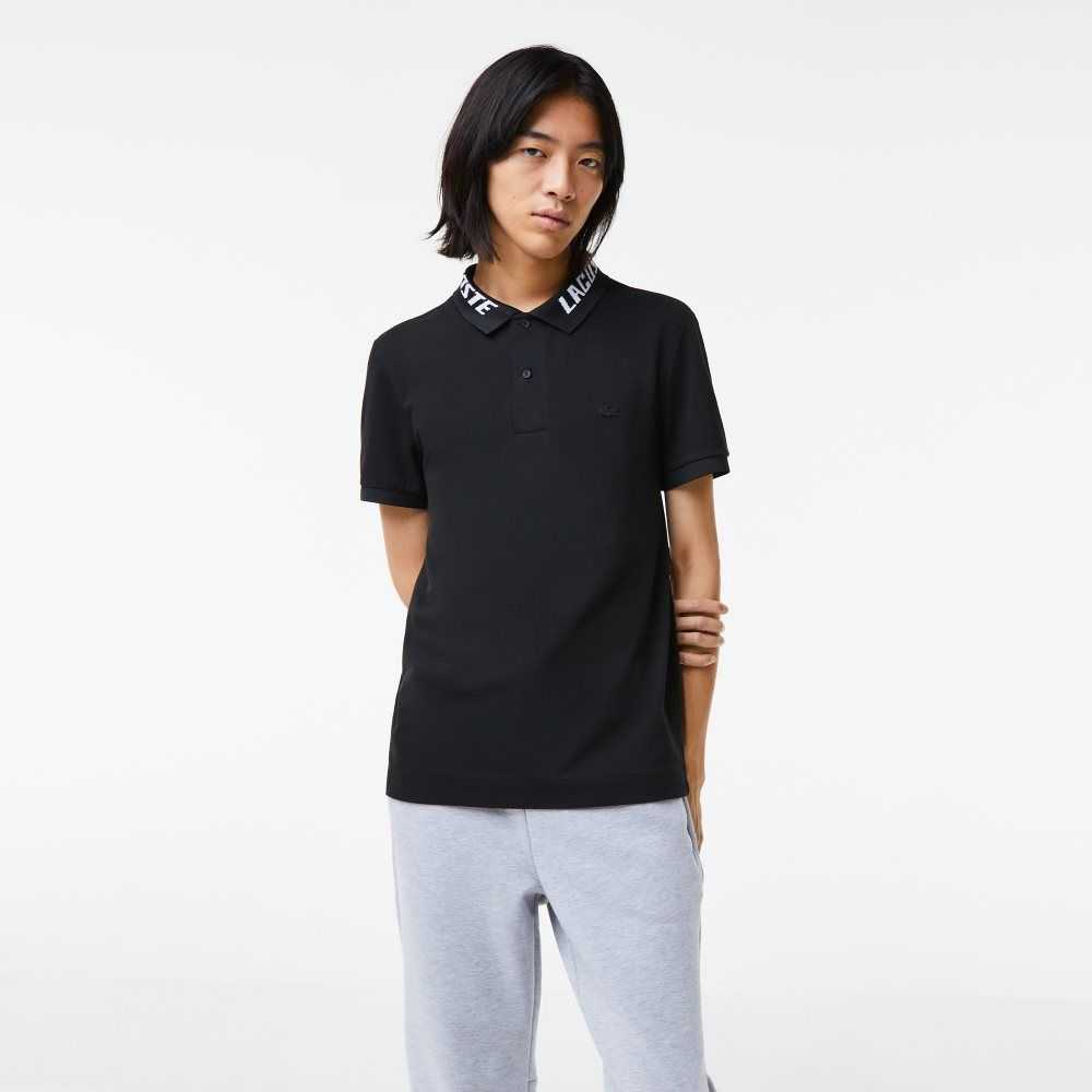 Lacoste Branded Slim Fit Stretch Pique Polo Black | MENX-80765