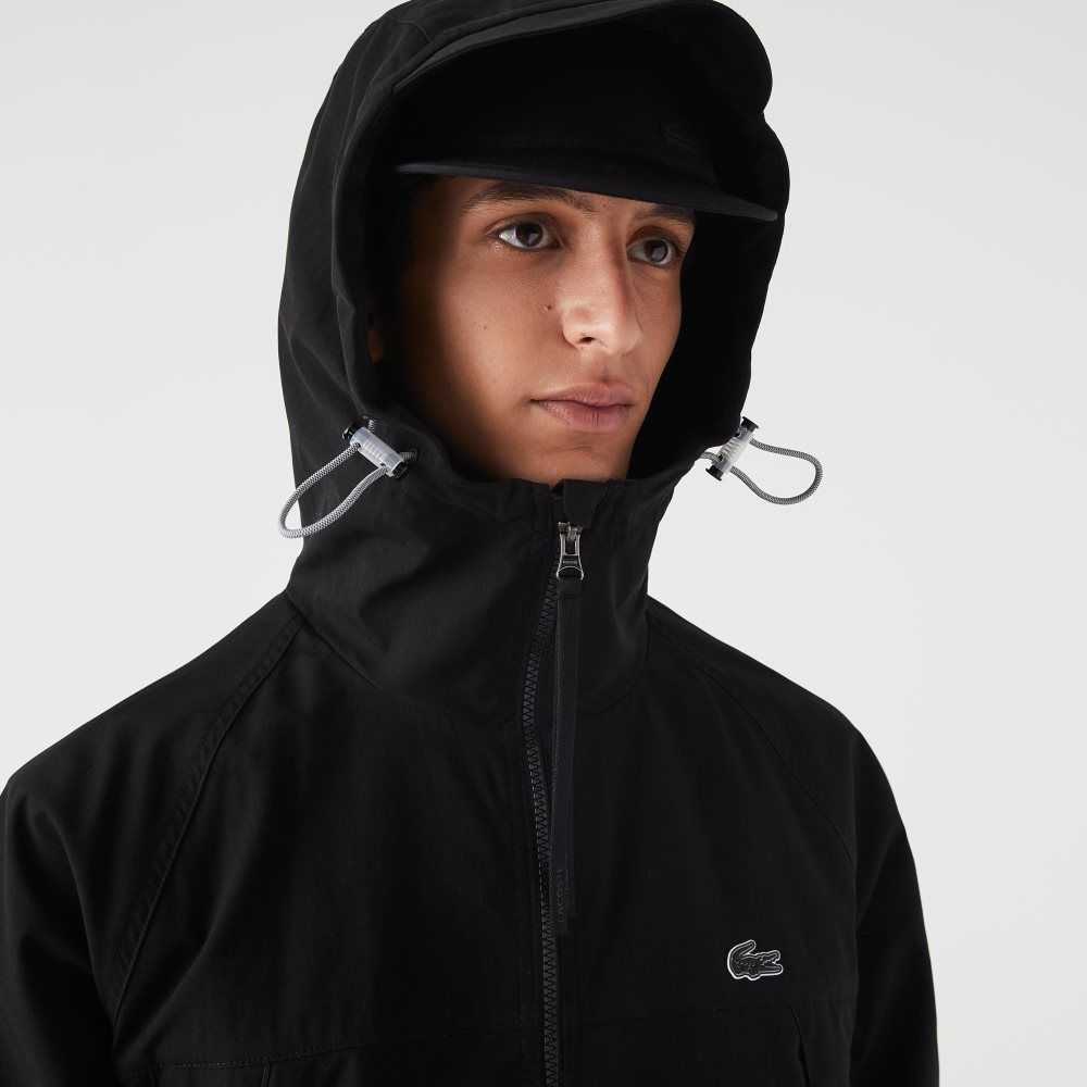 Lacoste Branded Twill Jacket Black | WXKN-58432