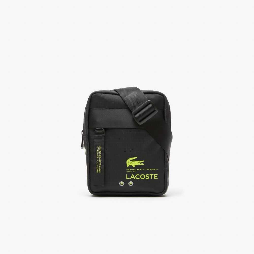 Lacoste Branded Vertical Zip Crossover Bag Noir Lime | UOZS-42873
