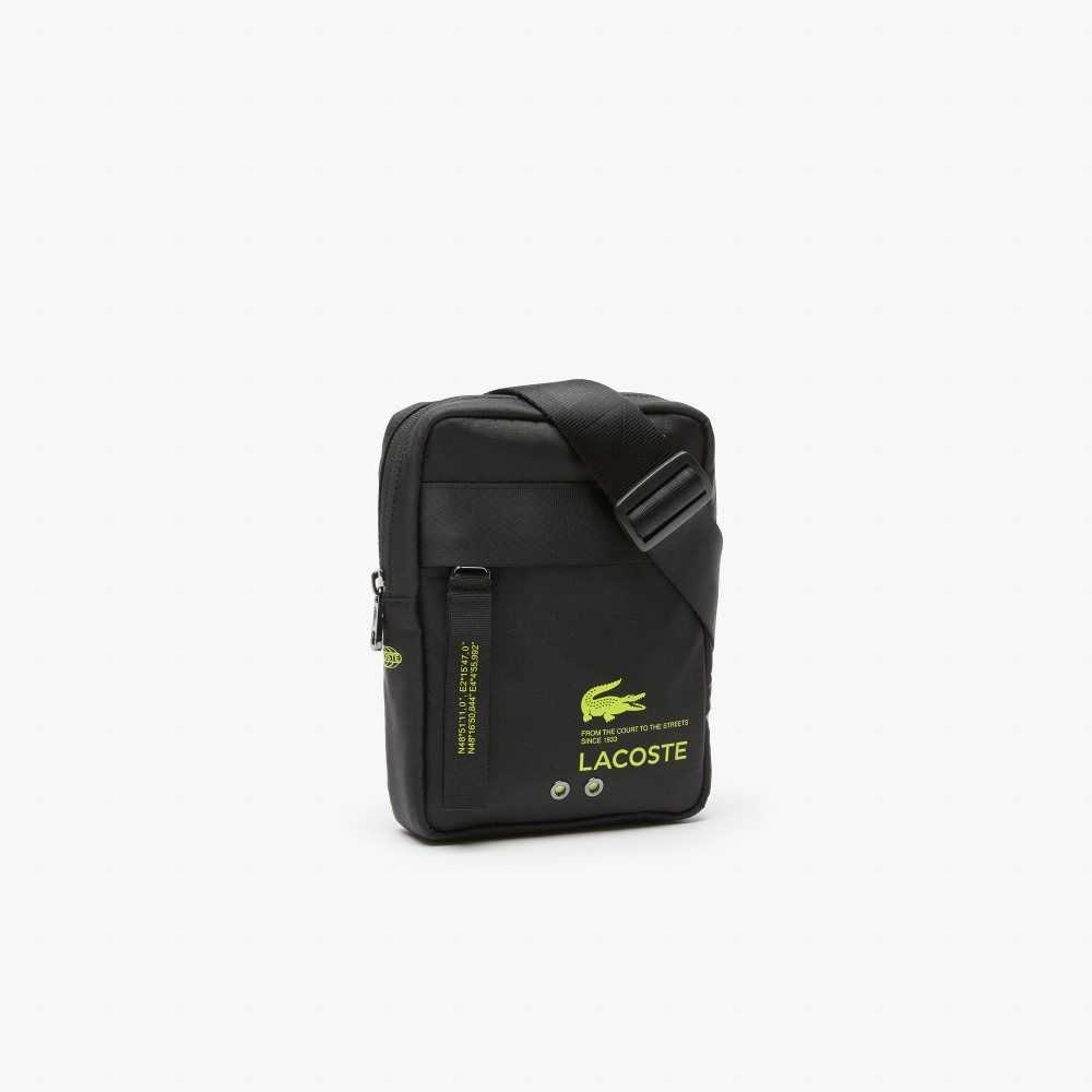 Lacoste Branded Vertical Zip Crossover Bag Noir Lime | UOZS-42873