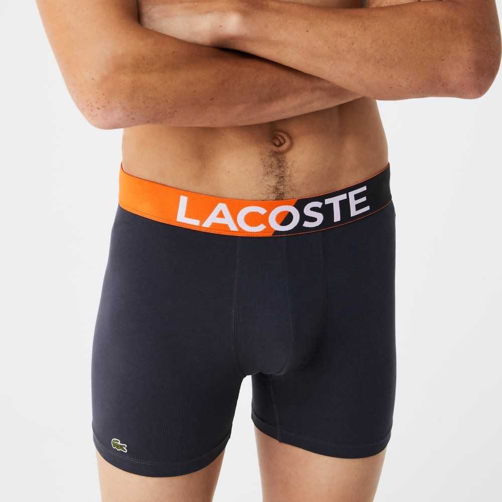 Lacoste Branded Waist Boxer Brief Three-Pack Dark Grey / Khaki Green / Grey Chine | FKXP-75306