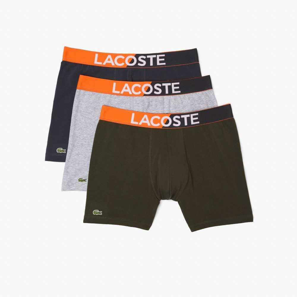 Lacoste Branded Waist Boxer Brief Three-Pack Dark Grey / Khaki Green / Grey Chine | FKXP-75306