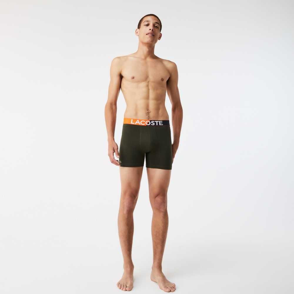 Lacoste Branded Waist Boxer Brief Three-Pack Dark Grey / Khaki Green / Grey Chine | FKXP-75306