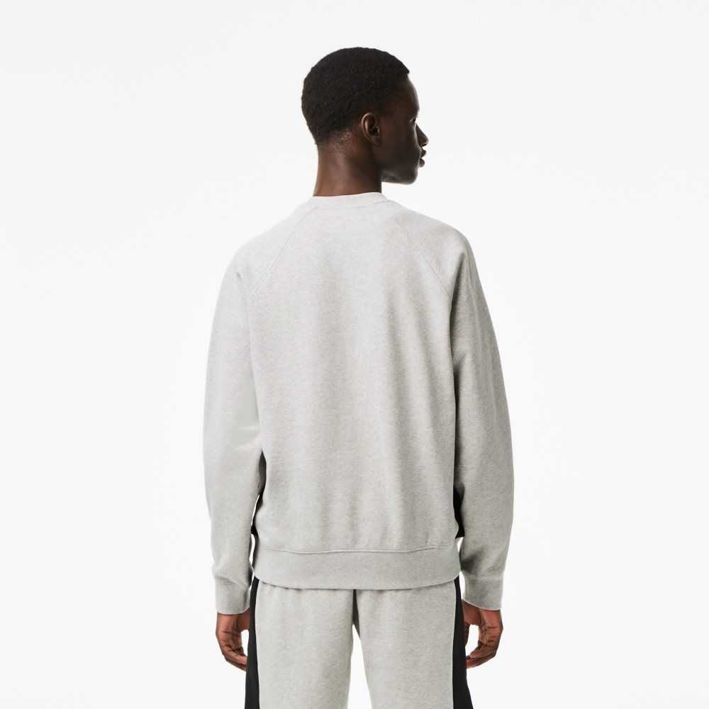 Lacoste Brushed Fleece Colorblock Sweatshirt Grey Chine / Black / White | FPZH-70196