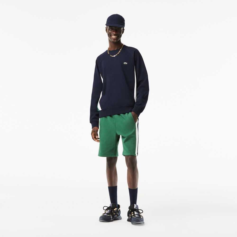 Lacoste Brushed Fleece Colorblock Sweatshirt Navy Blue / Green / White | LVXS-92704