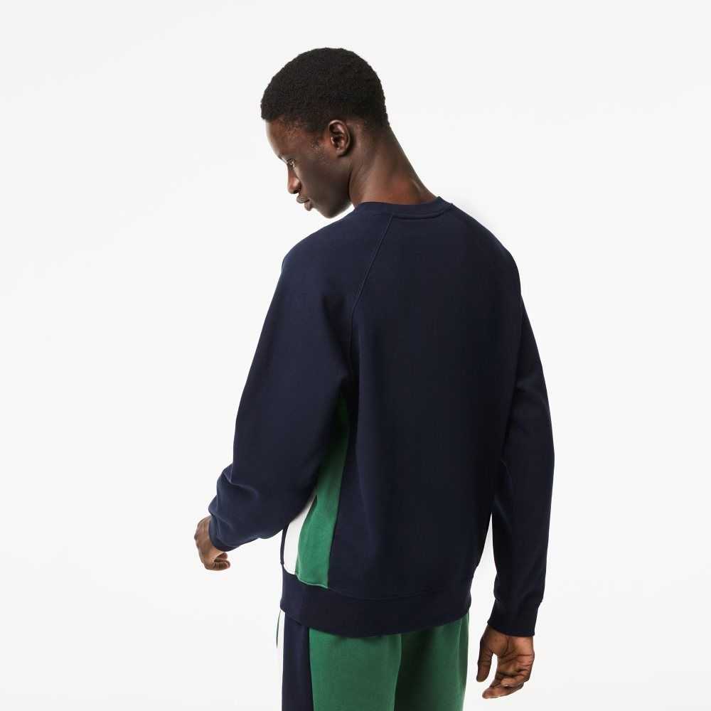 Lacoste Brushed Fleece Colorblock Sweatshirt Navy Blue / Green / White | LVXS-92704
