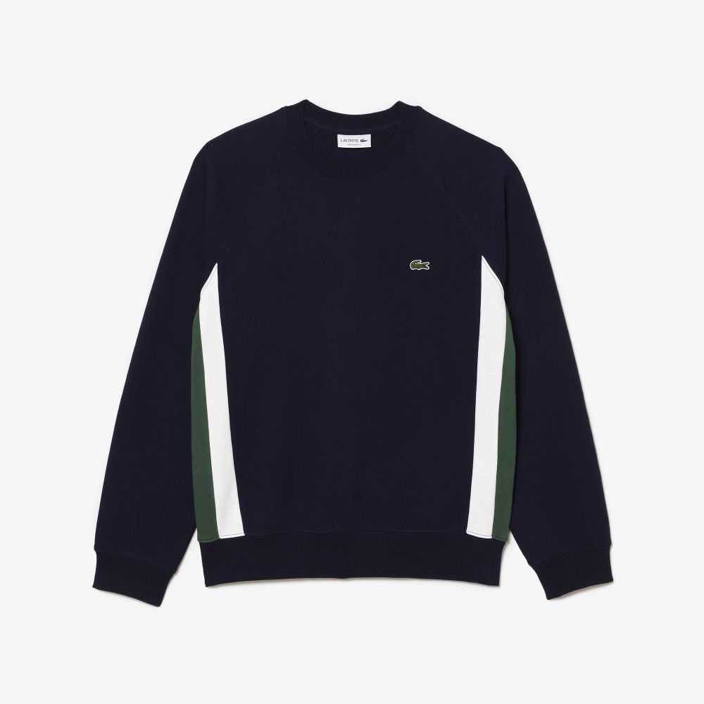 Lacoste Brushed Fleece Colorblock Sweatshirt Navy Blue / Green / White | LVXS-92704