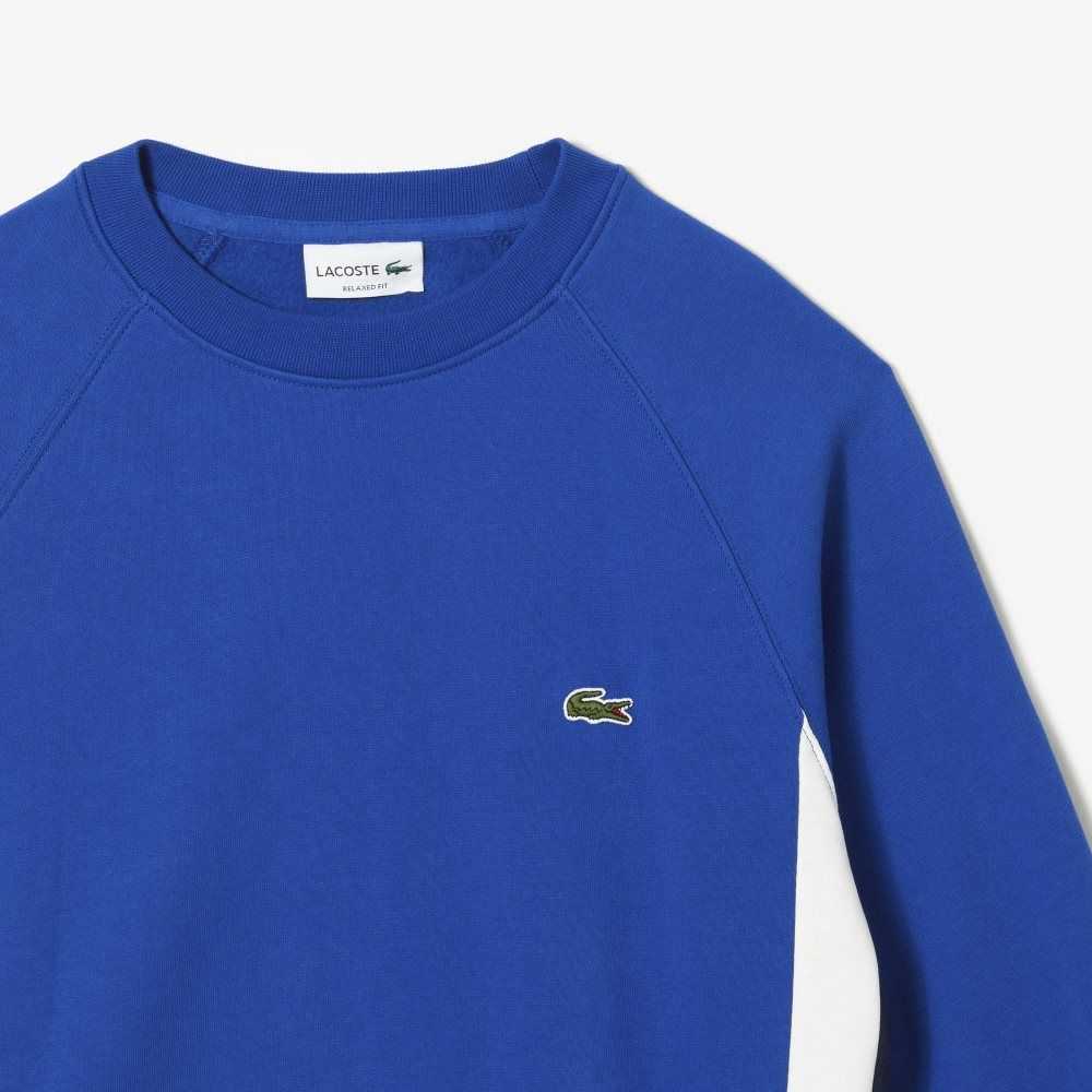 Lacoste Brushed Fleece Colorblock Sweatshirt Blue / Navy Blue / White | MRIE-32869
