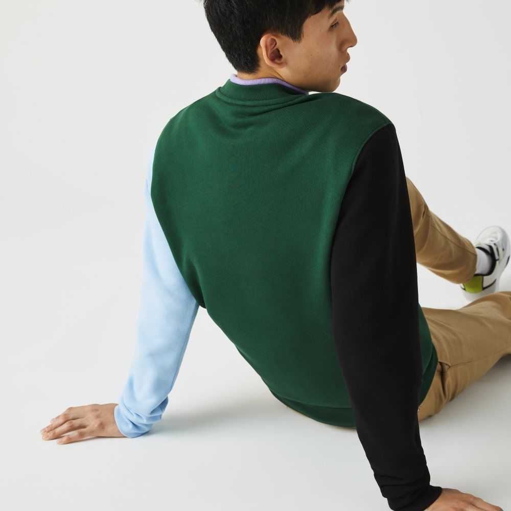 Lacoste Brushed Fleece Sweatshirt Green / Black / Blue | XHQM-92748