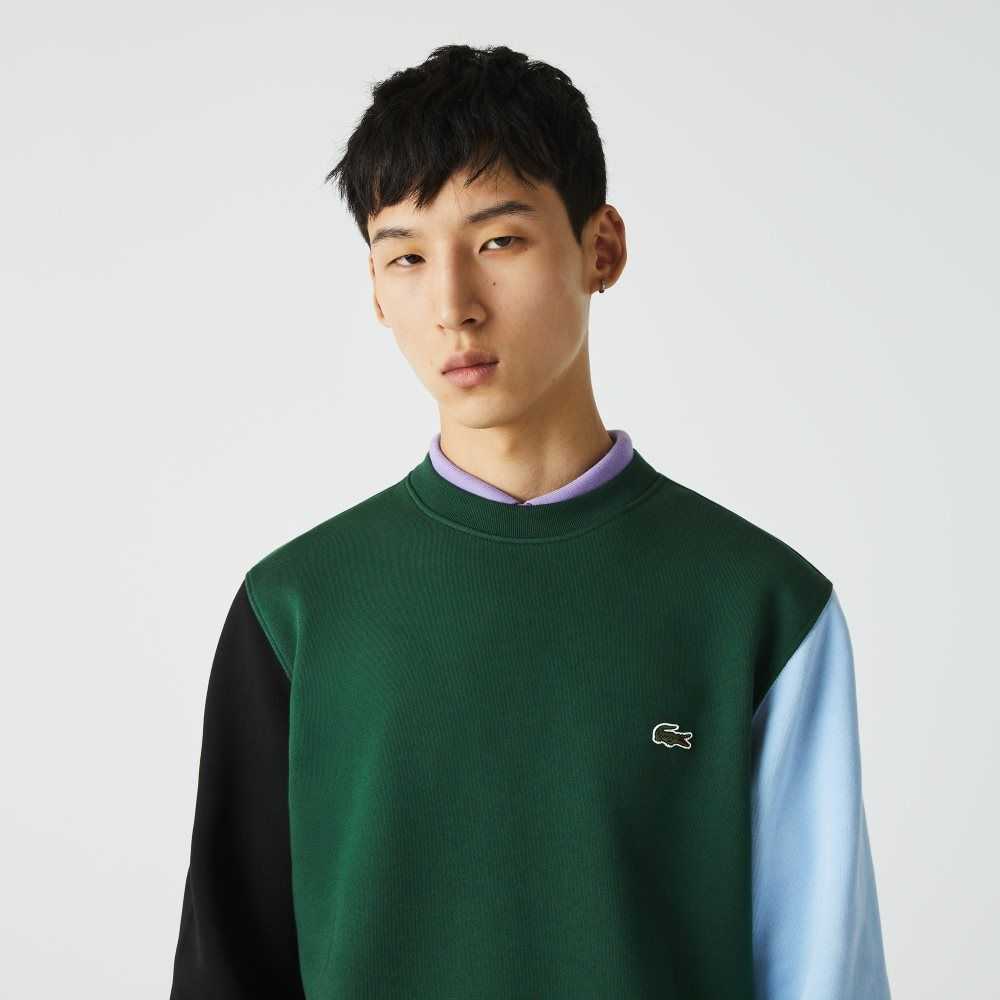 Lacoste Brushed Fleece Sweatshirt Green / Black / Blue | XHQM-92748