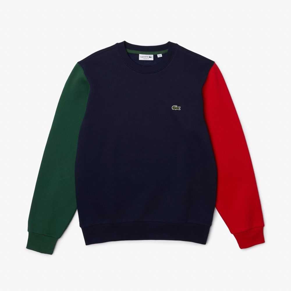 Lacoste Brushed Fleece Sweatshirt Navy Blue / Green / Red | LZAE-03786