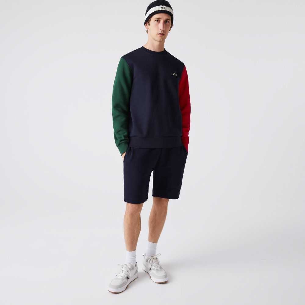 Lacoste Brushed Fleece Sweatshirt Navy Blue / Green / Red | LZAE-03786