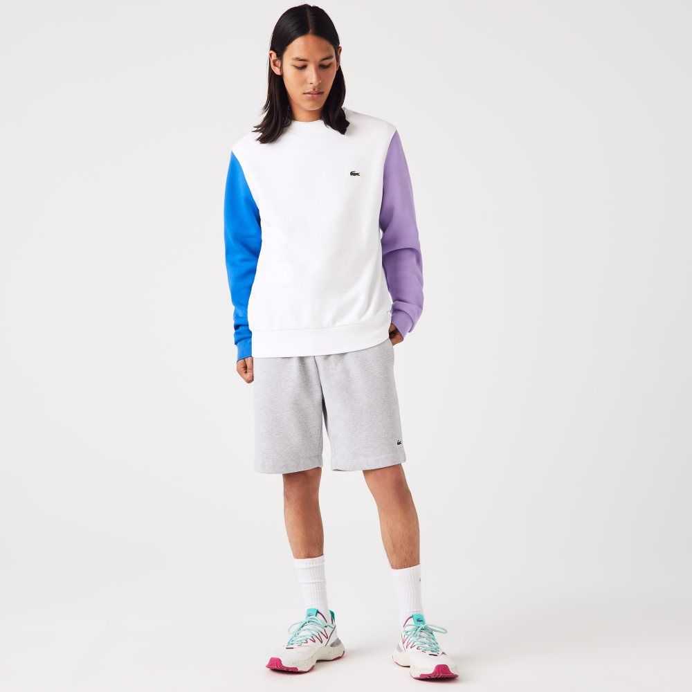 Lacoste Brushed Fleece Sweatshirt White / Blue / Purple | HZGR-53102