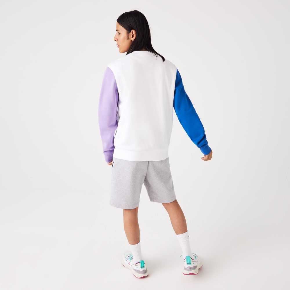 Lacoste Brushed Fleece Sweatshirt White / Blue / Purple | HZGR-53102