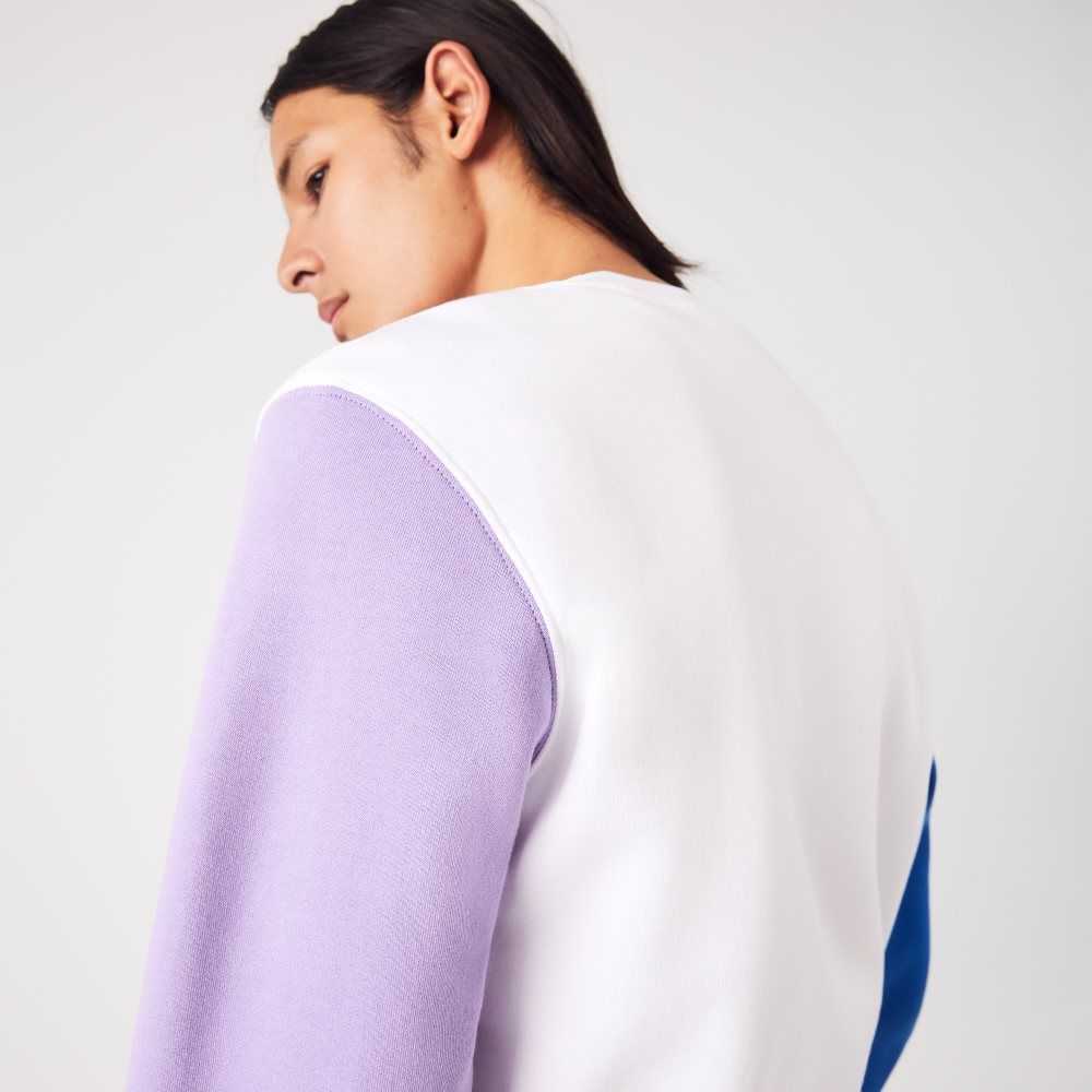 Lacoste Brushed Fleece Sweatshirt White / Blue / Purple | HZGR-53102