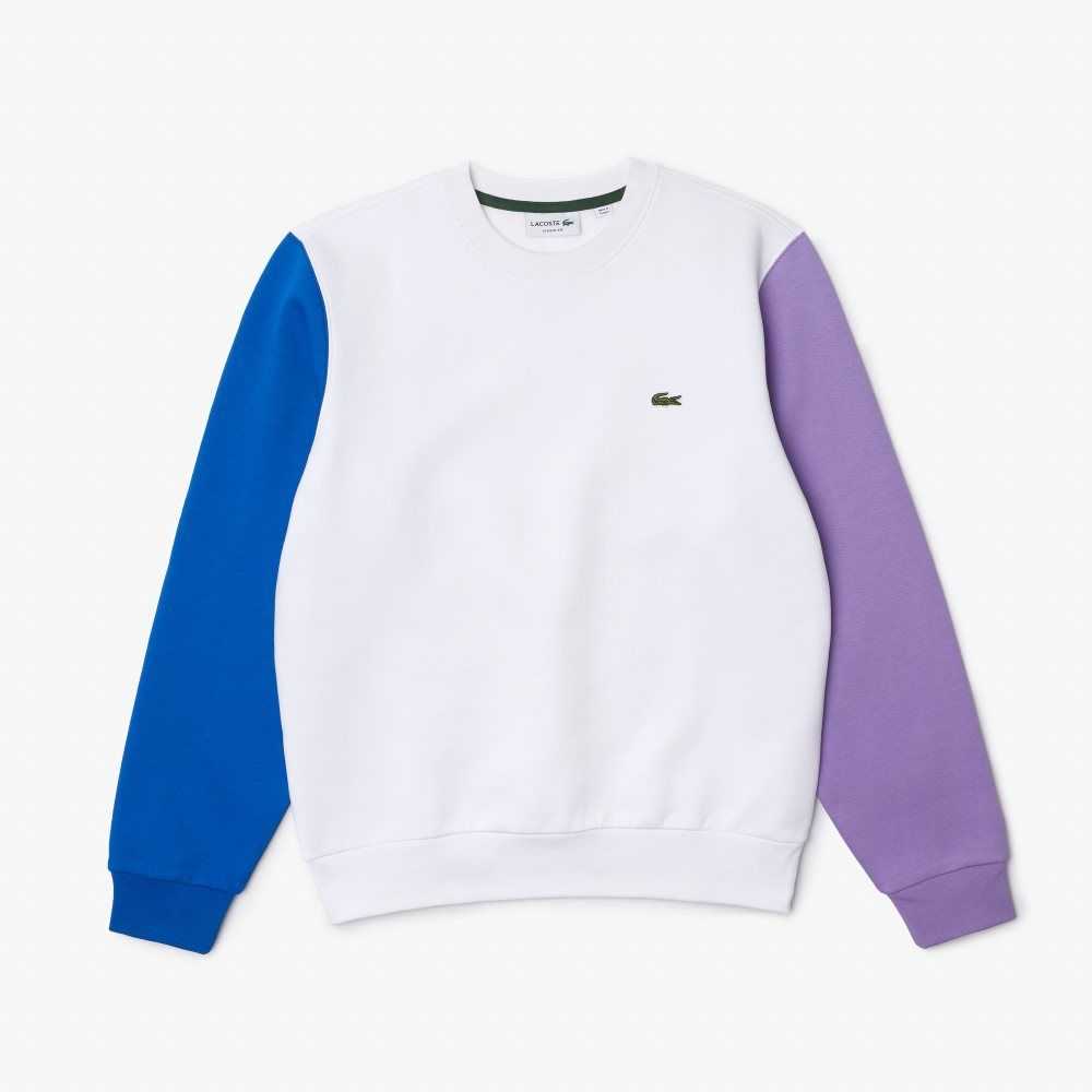 Lacoste Brushed Fleece Sweatshirt White / Blue / Purple | HZGR-53102