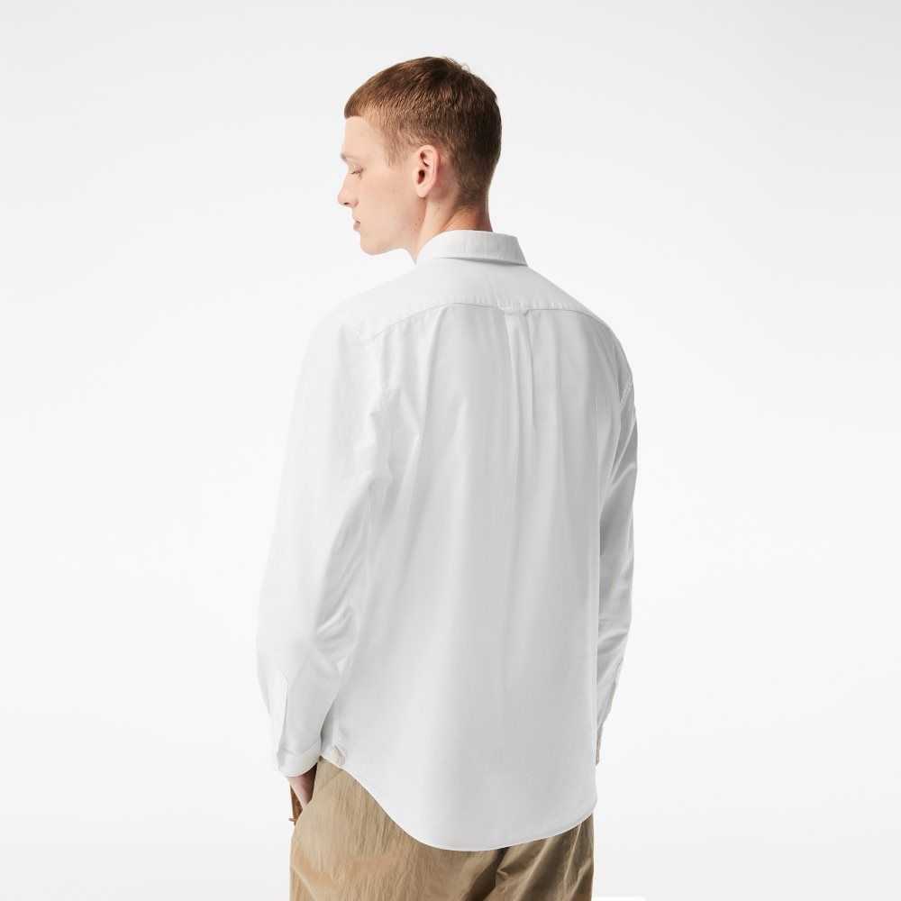 Lacoste Buttoned Collar Oxford Cotton Shirt White | JDNM-85643