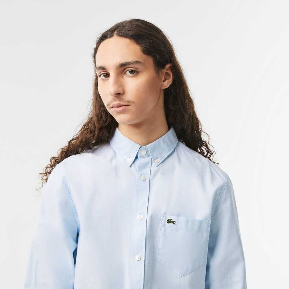 Lacoste Buttoned Collar Oxford Cotton Shirt Blue | KTSZ-63852