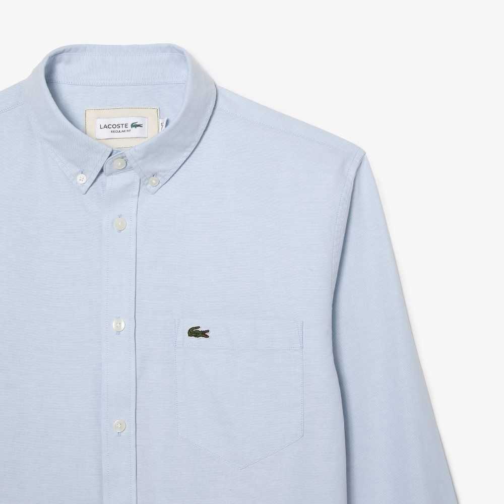 Lacoste Buttoned Collar Oxford Cotton Shirt Blue | KTSZ-63852