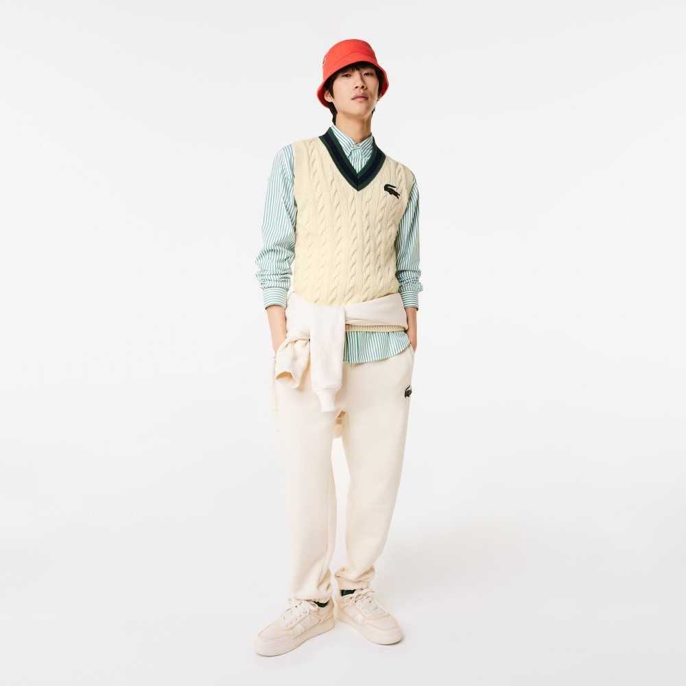 Lacoste Cable Knit Sweater Vest in Organic Cotton White | VBXK-10437