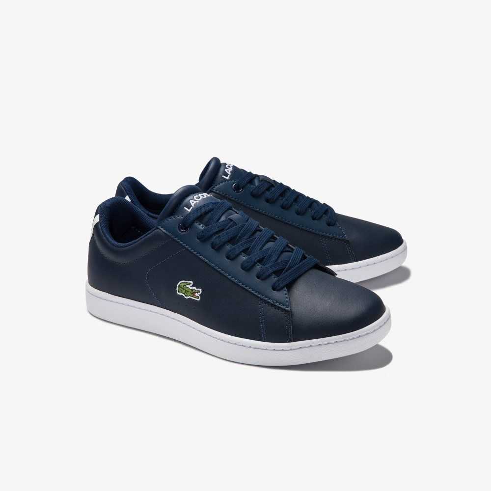 Lacoste Carnaby Evo Mesh-lined Leather Sneakers Nvy | CTFQ-04593