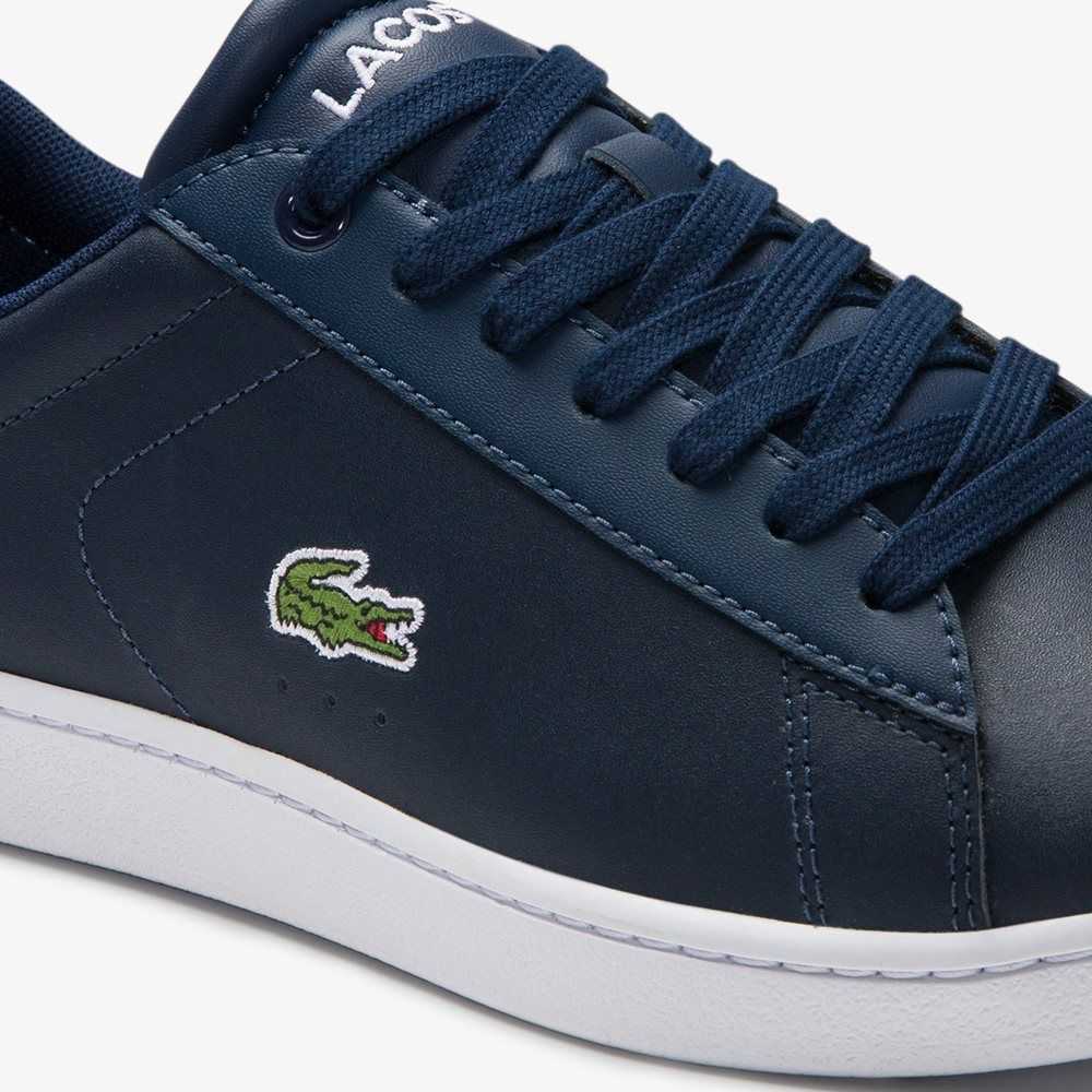 Lacoste Carnaby Evo Mesh-lined Leather Sneakers Nvy | CTFQ-04593