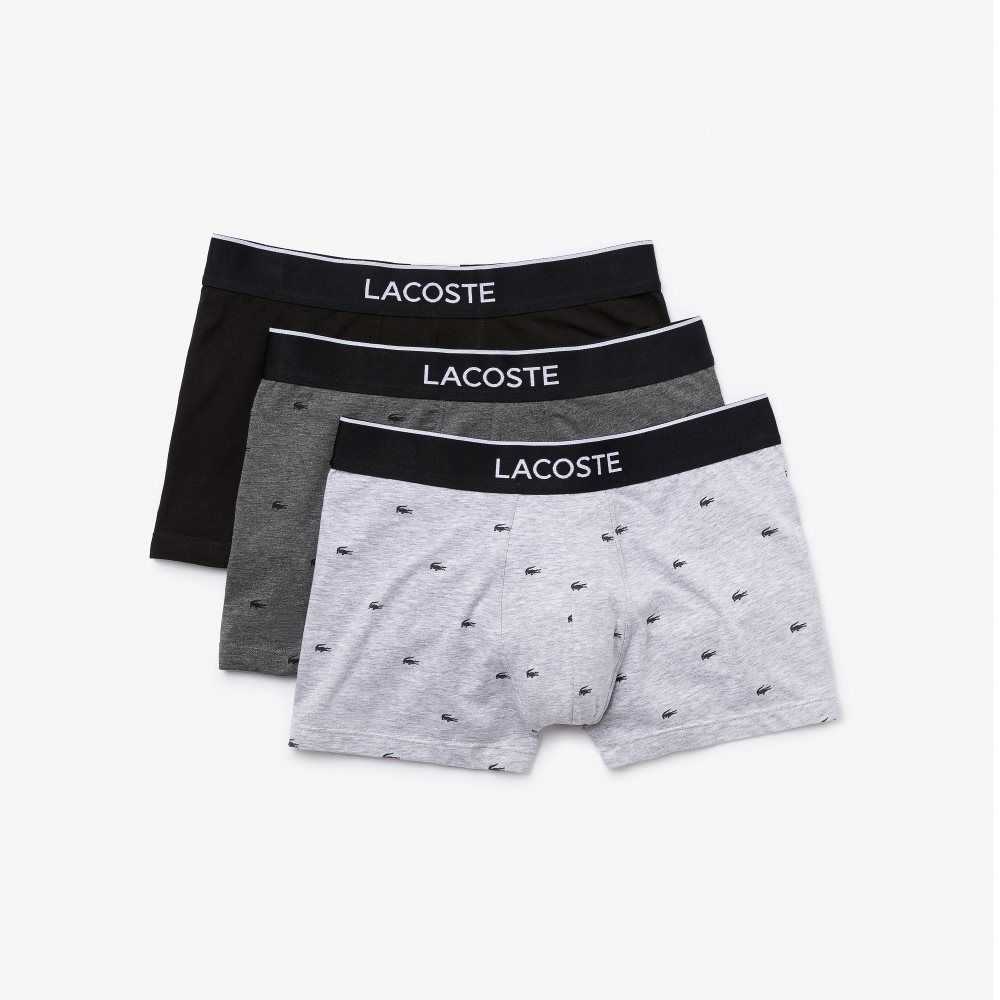 Lacoste Casual Signature Boxer Trunks 3-Pack Black / Grey Chine | BIOH-25196